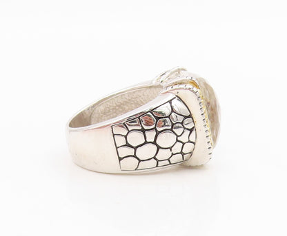 925 Sterling Silver Vintage Ring Two Tone Faceted White Topaz Band Sz 7 RG34327