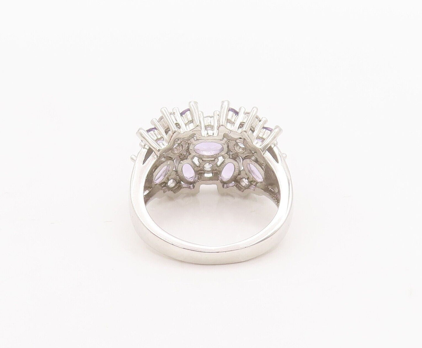 925 Sterling Silver Vintage Ring Oval Cut Amethyst & CZ Flower  Sz 6.5  RG28460