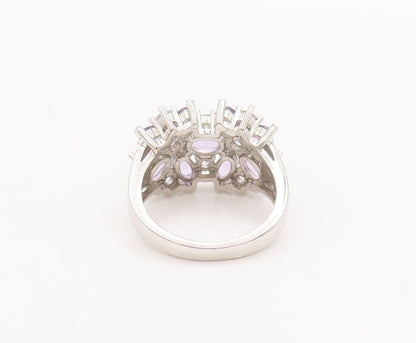 925 Sterling Silver Vintage Ring Oval Cut Amethyst & CZ Flower  Sz 6.5  RG28460