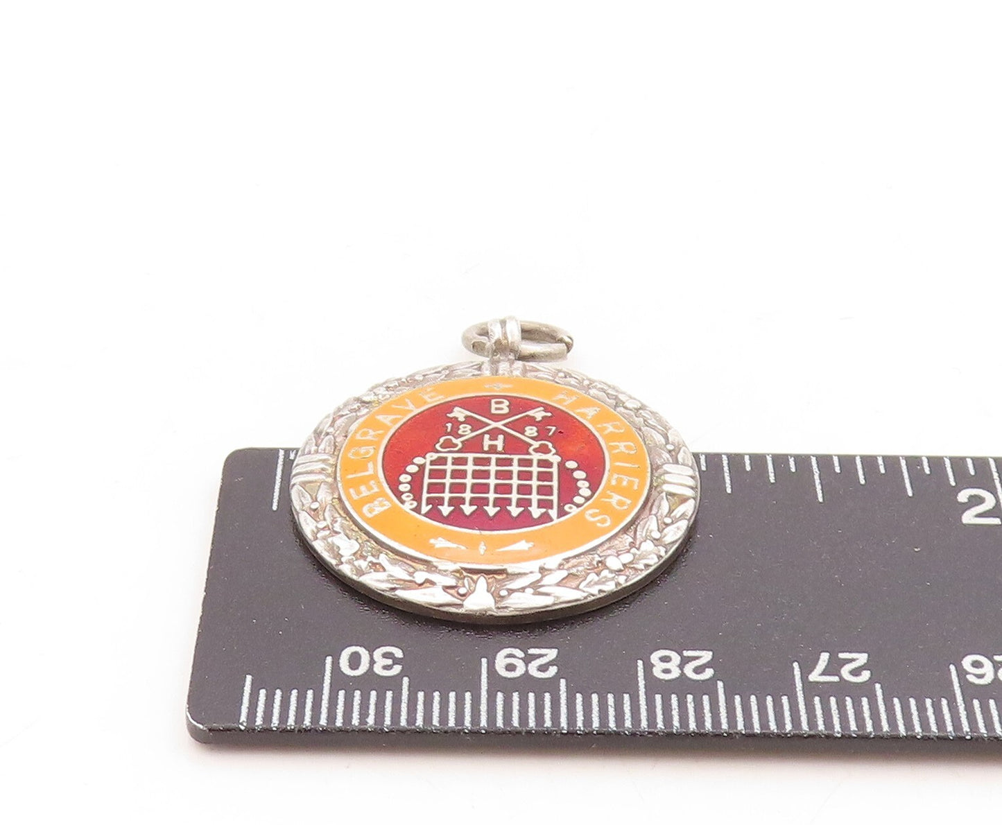 925 Sterling Silver Vintage Pendant 1950 Antique Enameled Medal  PT23868