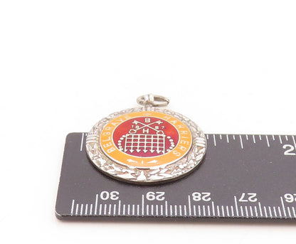 925 Sterling Silver Vintage Pendant 1950 Antique Enameled Medal  PT23868