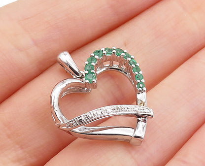 925 Sterling Silver  Genuine Diamonds & Green Topaz Love Heart Pendant  PT5716