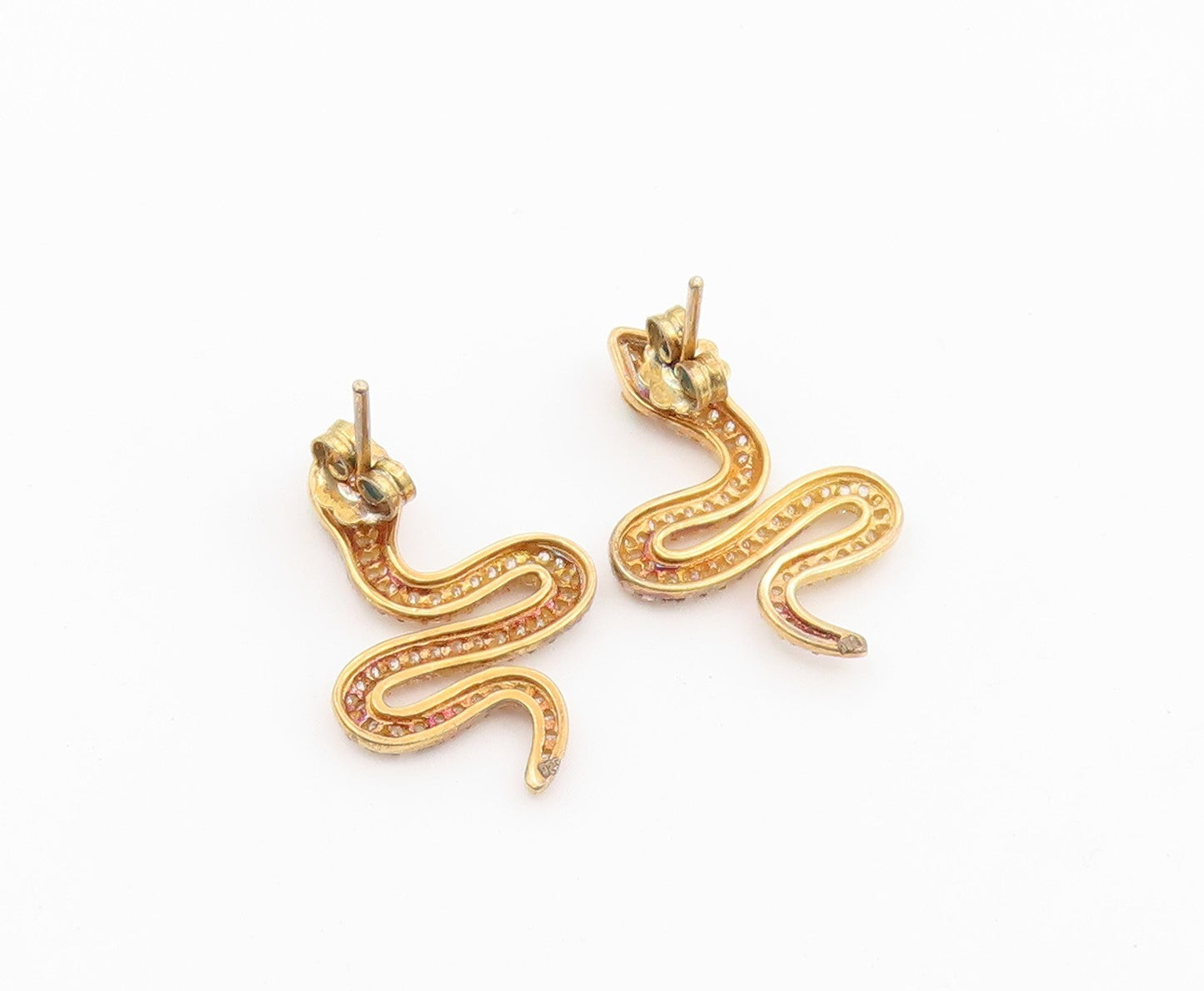 925 Sterling Silver Vintage Earrings Gold Plated CZ Pave Cosmic Snake  EG14486