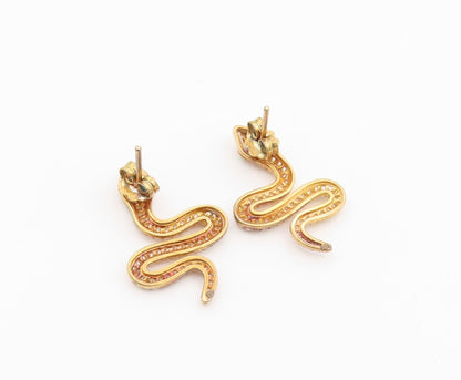 925 Sterling Silver Vintage Earrings Gold Plated CZ Pave Cosmic Snake  EG14486
