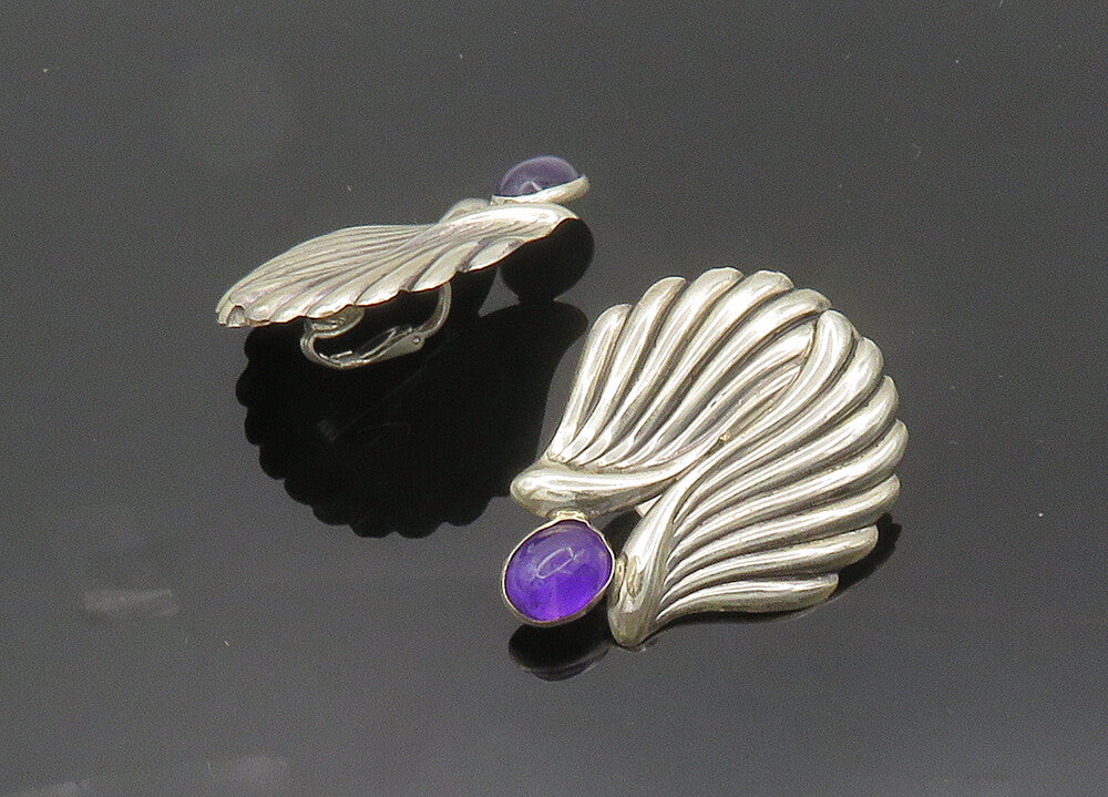 TULLA BOOTH 925 Silver  Vintage Cabochon Amethyst Non Pierce Earrings  EG10041