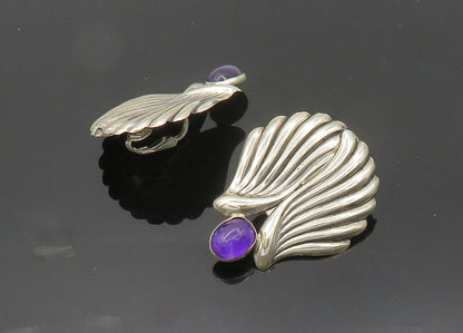 TULLA BOOTH 925 Silver  Vintage Cabochon Amethyst Non Pierce Earrings  EG10041