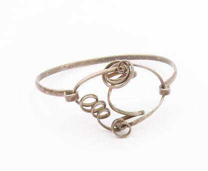 925 Sterling Silver  Vintage Modernist Swirled Hook Bangle Bracelet  BT8131