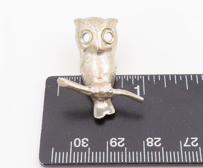 925 Sterling Silver Vintage Pendant Minimalist Owl Bird On Branch Charm  PT25234