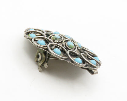 ISRAEL 925 Sterling Silver  Vintage Petite Turquoise Floral Brooch Pin  BP5277