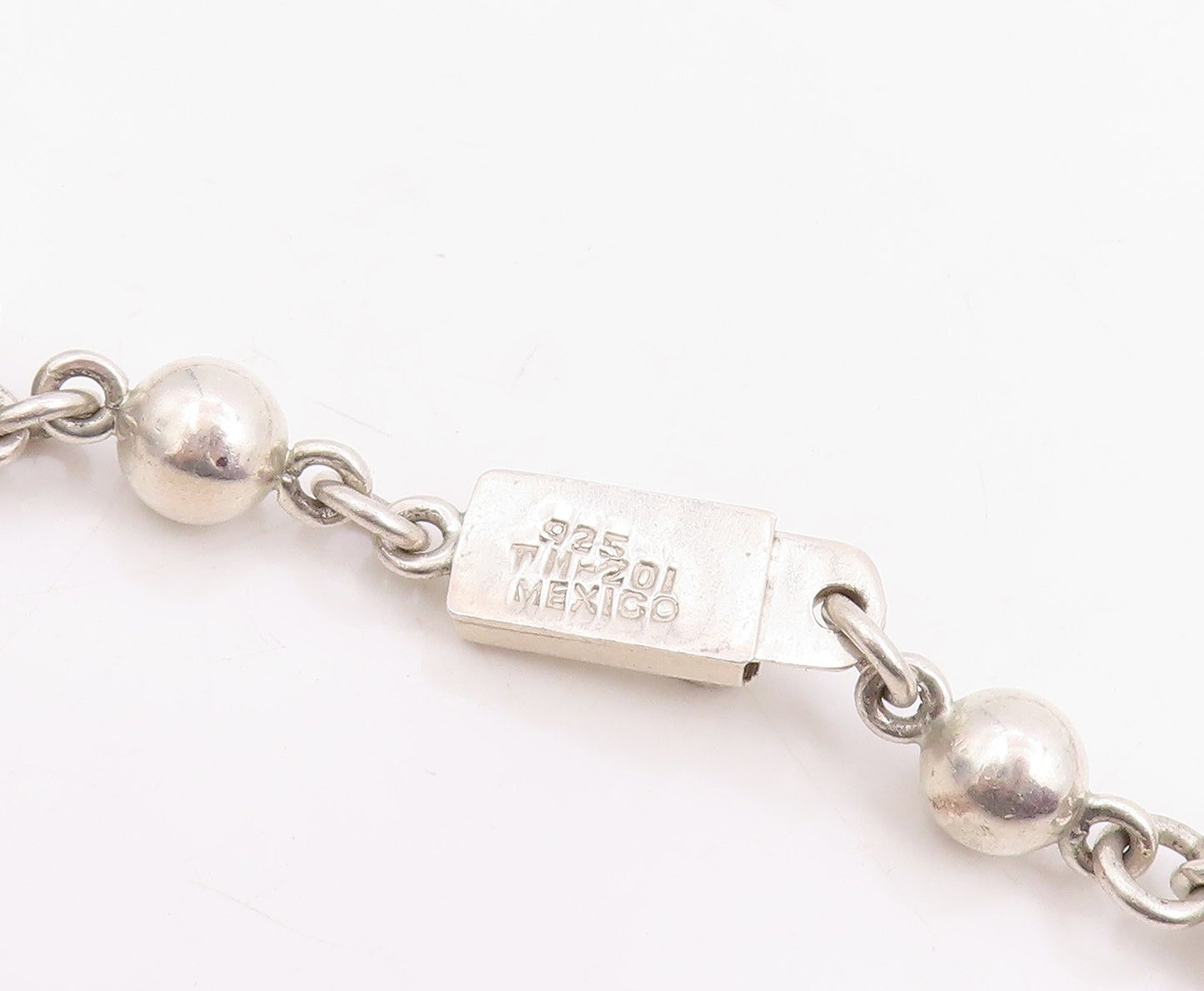 925 Sterling Silver Vintage Necklace MEXICO Geometric Cube & Sphere Chain NE4760
