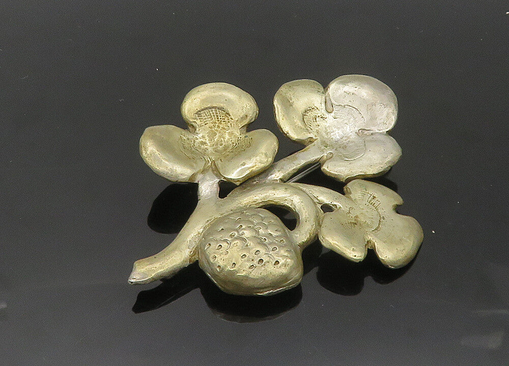925 Sterling Silver  Vintage Heavy Floral Motif Brooch Pin  BP8208