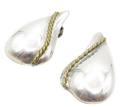MEXICO 925 Sterling Silver  Vintage Two Tone Twist Non Pierce Earrings  EG3953