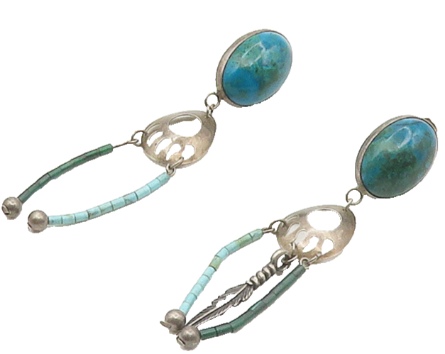 925 Silver Vintage Chrysocolla & Turquoise Drop Earrings EG8733