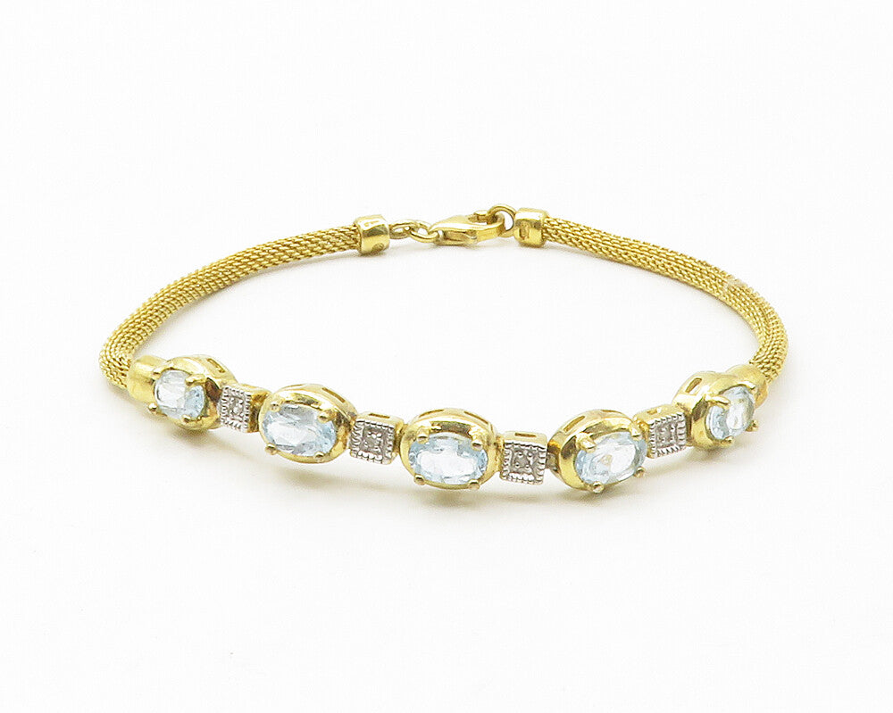 925 Silver  Blue Topaz & Genuine Diamonds Gold Plated Chain Bracelet  BT5548