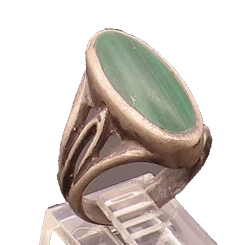 925 Sterling Silver  Vintage Oval Malachite Carved Neck Ring Sz 5.75  RG26717