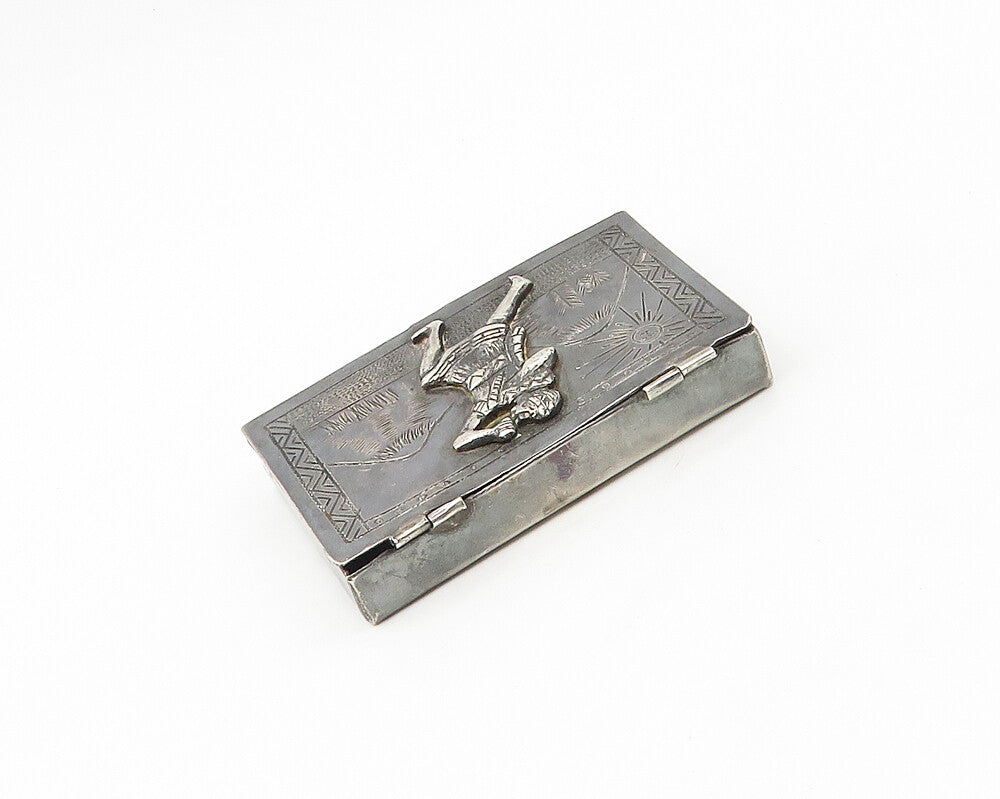 MEXICO 925 Silver  Vintage Antique Person Mountain Scene Trinket Box  TR2390