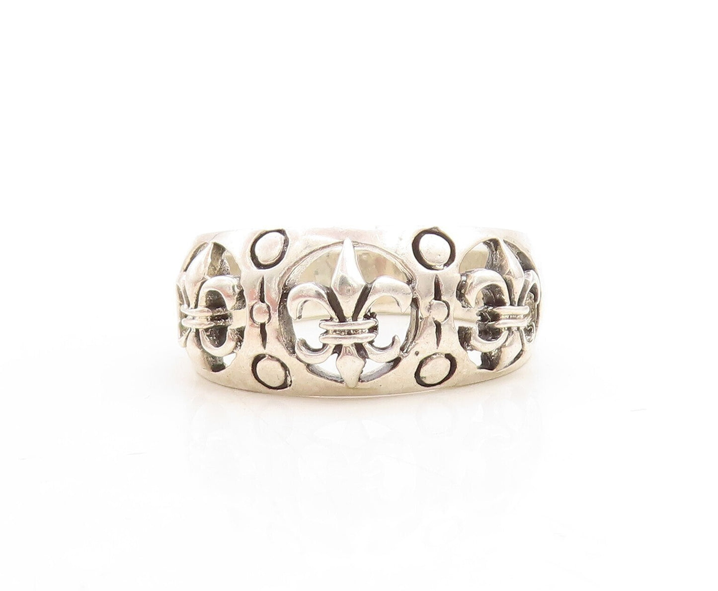 925 Sterling Silver Vintage Ring Designer Cutout Lily Flowers  Sz 14  RG31406