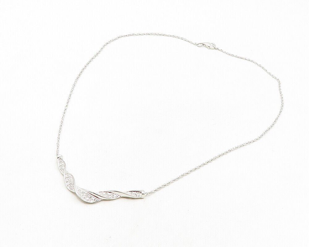 925 Sterling Silver  Genuine Diamonds Shiny Twist Chain Necklace  NE1940