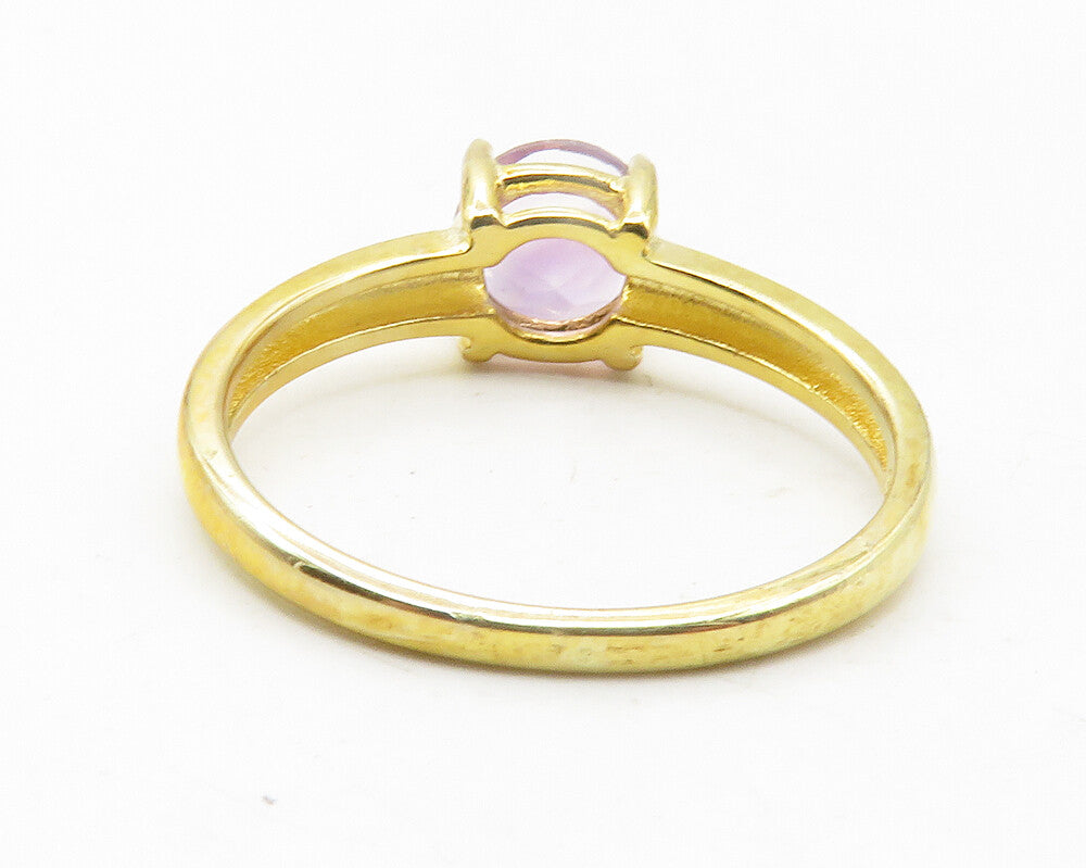 925 Sterling Silver  Amethyst Gold Plated Shiny Solitaire Ring Sz 8  RG11881
