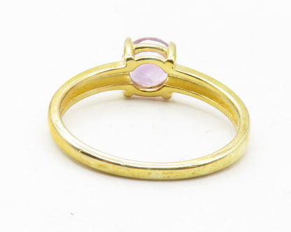 925 Sterling Silver  Amethyst Gold Plated Shiny Solitaire Ring Sz 8  RG11881