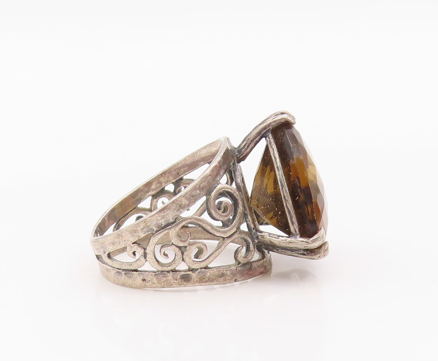 925 Sterling Silver Vintage Ring OR PAZ ISRAEL Smoky Quartz Band Sz 5.5 RG36366