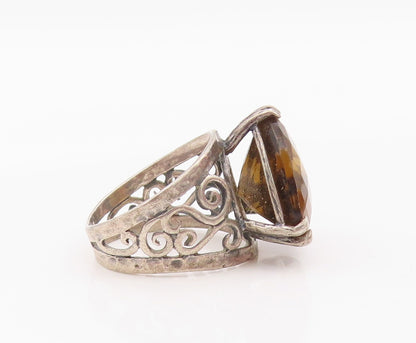 925 Sterling Silver Vintage Ring OR PAZ ISRAEL Smoky Quartz Band Sz 5.5 RG36366