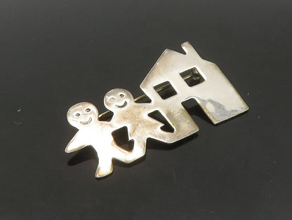 MEXICO 925 Sterling Silver  Vintage Shiny Boy & Girl House Brooch Pin  BP9249