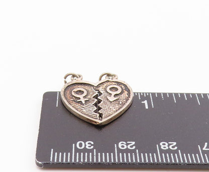 925 Sterling Silver  Vintage Male & Female Symbol Broken Heart Pendant PT18749