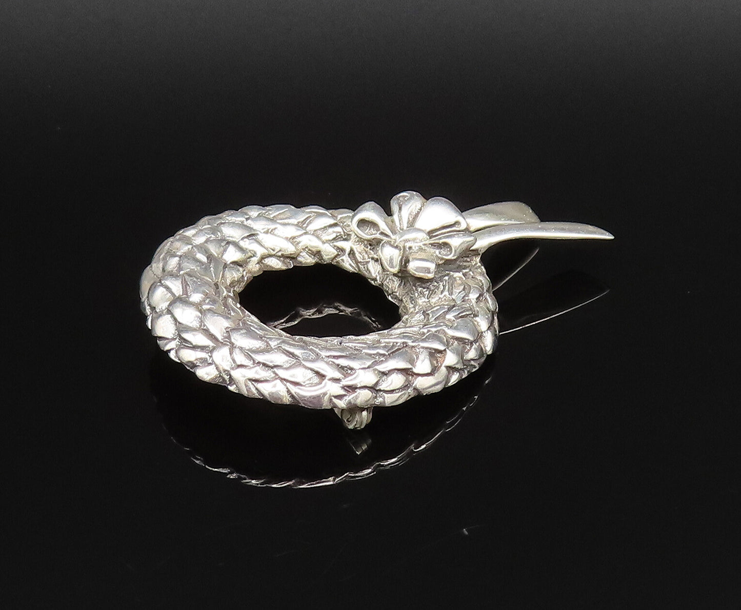 BREAKELL 925 Silver  Vintage Woven Wreath With Bow Tie Brooch Pin  BP9861