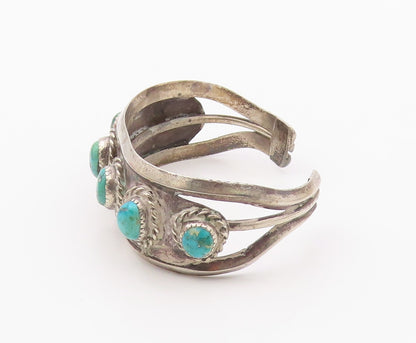 925 Sterling Silver Vintage Bracelet NAVAJO Turquoise Rope Border Cuff  BT12106