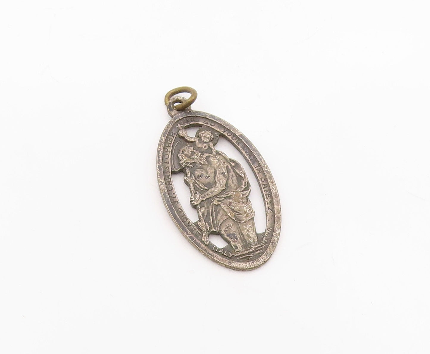 925 Sterling Silver  Vintage Antique Oxidized St. Christopher Pendant  PT15230