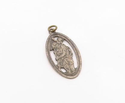 925 Sterling Silver  Vintage Antique Oxidized St. Christopher Pendant  PT15230
