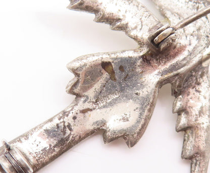 925 Sterling Silver Vintage Brooch Pin Antique Topaz Carved Flying Bird  BP10817
