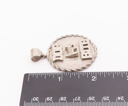 925 Sterling Silver Vintage Pendant Roped Bordered Carved Dog Bite Badge PT22976