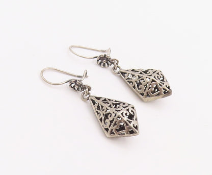 925 Sterling Silver Vintage Earrings Swirly Cutout 3D Diamond Shape  EG13210