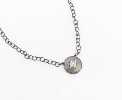 14k Gold 925 Sterling Silver Vintage Necklace Dark Tone Enameled CZ Star  NE4438