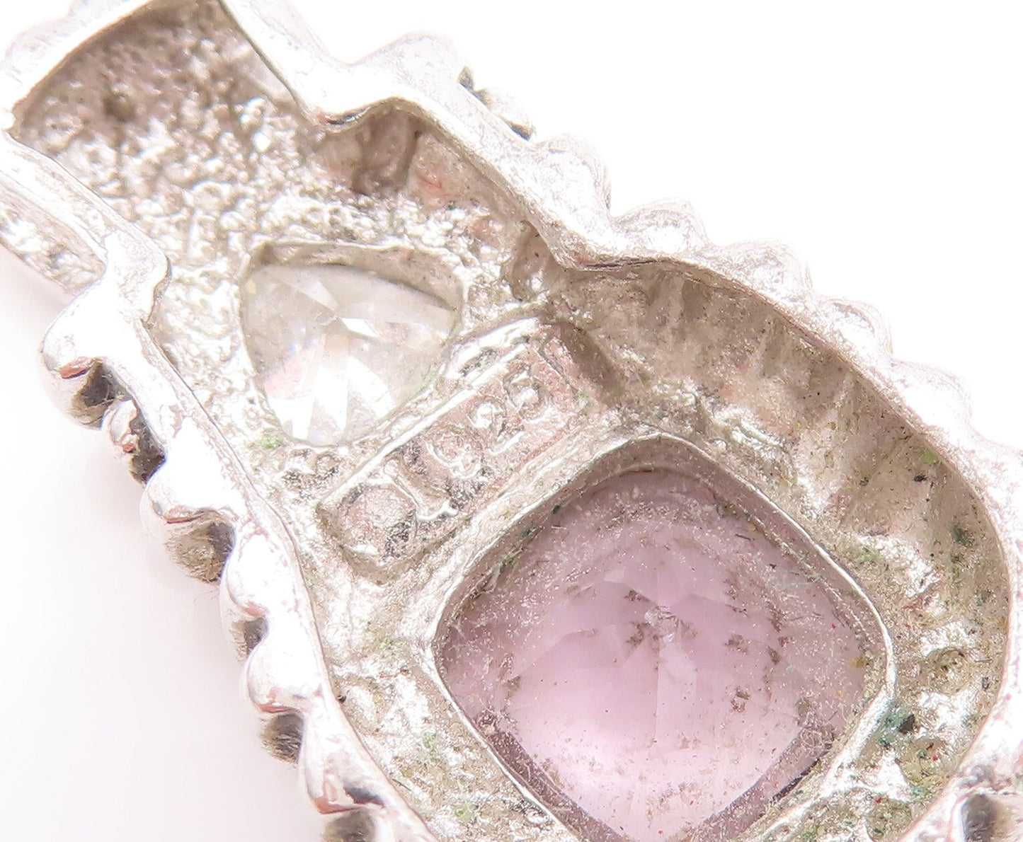 925 Sterling Silver Vintage Pendant Two Tone Square & Triangle CZ Carved PT23288