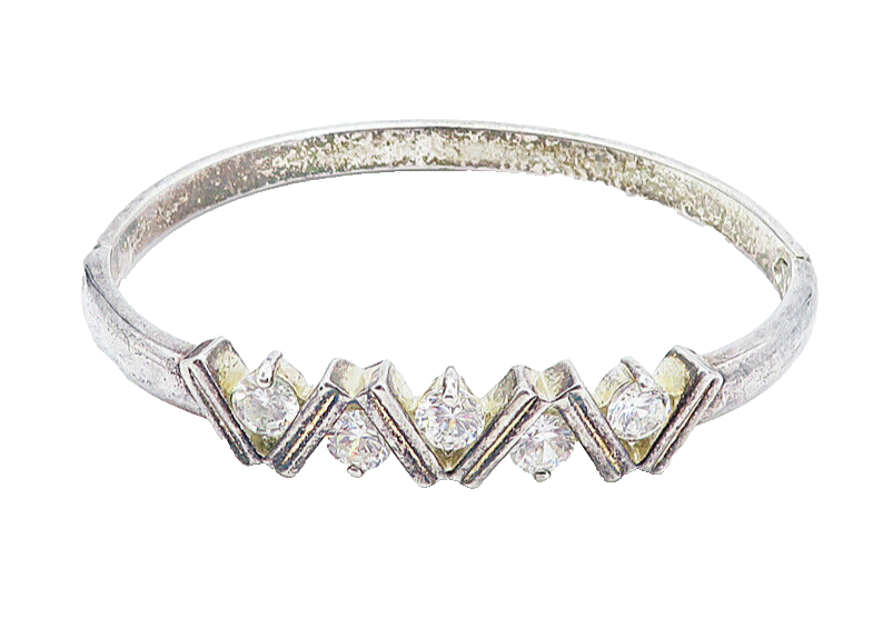 925 Sterling Silver  Vintage Sparkling Cubic Zirconia Bangle Bracelet  BT1928
