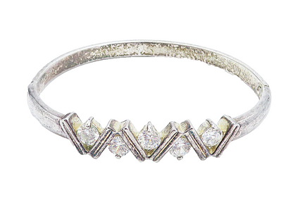 925 Sterling Silver  Vintage Sparkling Cubic Zirconia Bangle Bracelet  BT1928