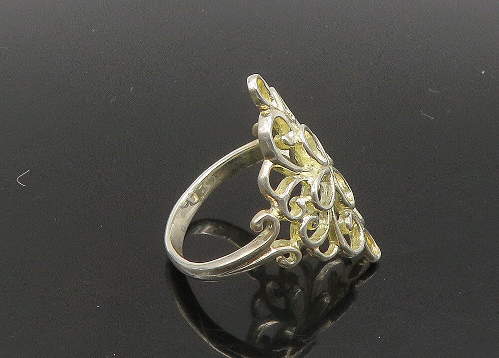 925 Sterling Silver  Vintage Shiny Open Floral Motif Band Ring Sz 8.5  RG23190
