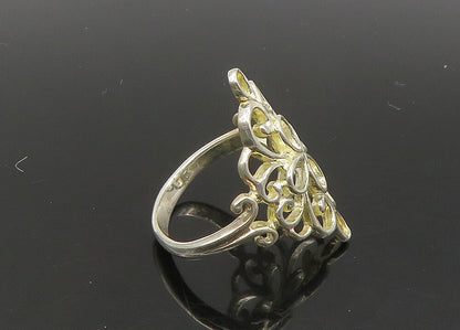 925 Sterling Silver  Vintage Shiny Open Floral Motif Band Ring Sz 8.5  RG23190