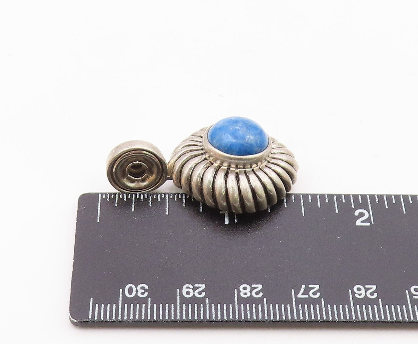 ESPO SIG 925 Silver  Vintage Blue Aventurine Ribbed Dome Pendant  PT21473
