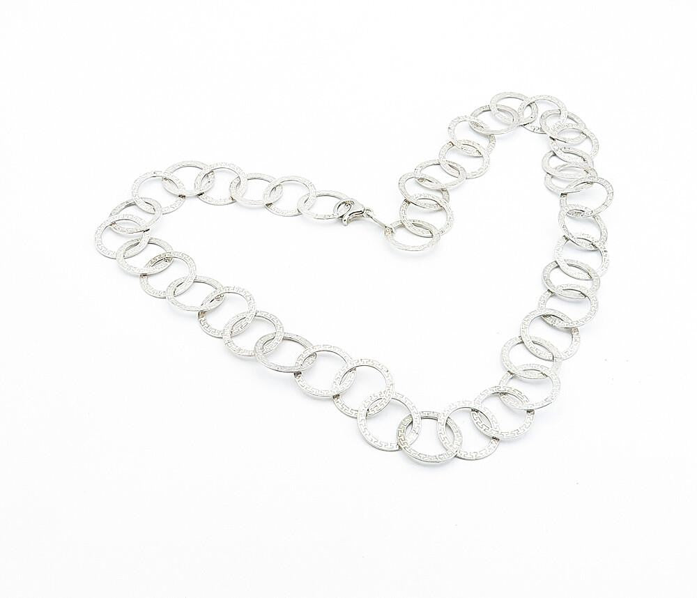 925 Sterling Silver  Vintage Greek Key Open Circle link Chain Necklace  NE1157
