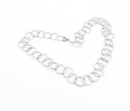 925 Sterling Silver  Vintage Greek Key Open Circle link Chain Necklace  NE1157