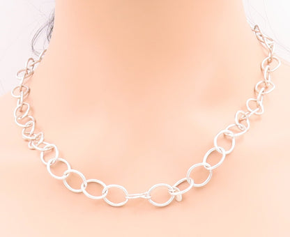 925 Sterling Silver Vintage Necklace TOUS Minimalist Solid Rings Links  NE4264