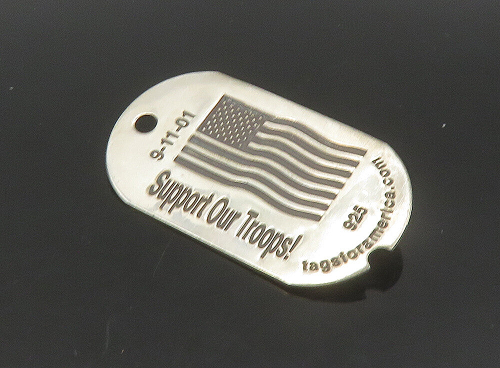 925 Sterling Silver  Vintage Support Our Troops US Flag Brooch Pin  BP9162