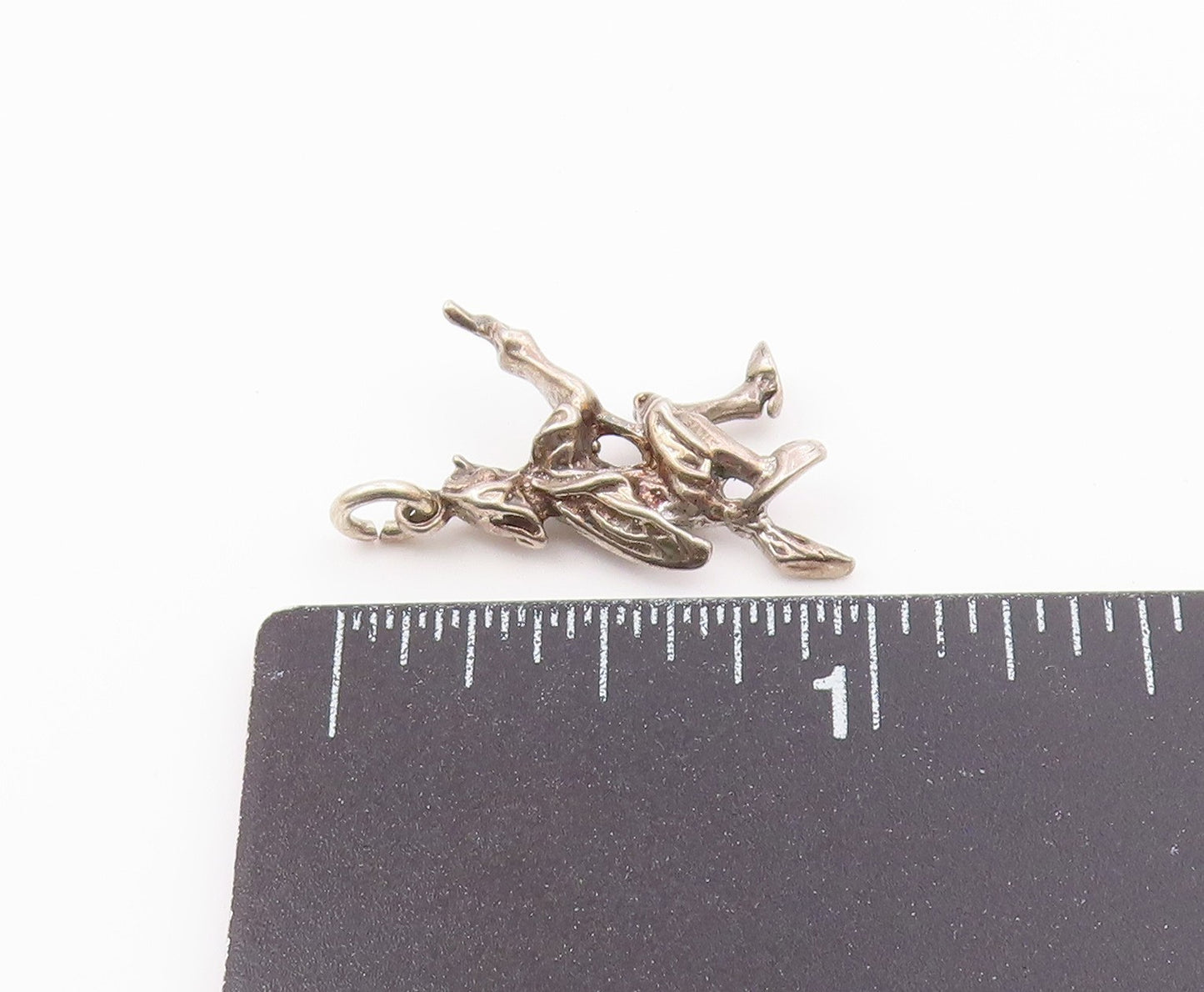 925 Sterling Silver  Vintage Flying Witch On Broomstick Pendant  PT17076