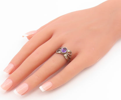 925 Sterling Silver Vintage Ring Oval Cut Amethyst Openwork Band  Sz 7  RG36880