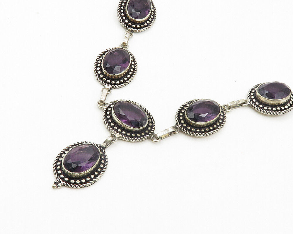 925 Sterling Silver  Vintage Amethyst Twist Petite Curb Chain Necklace  NE3061