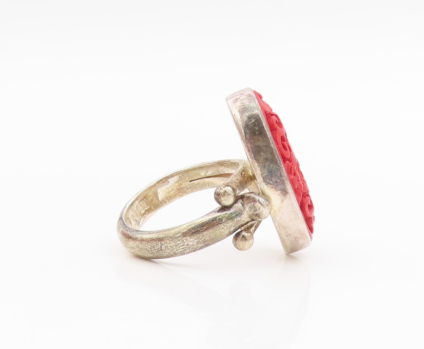 925 Sterling Silver Vintage Ring SAJEN Carved Red Floral Band  Sz 7.5  RG34641